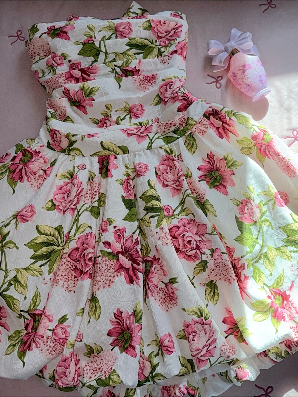 Hello Molly White Dress with Pink Floral Print